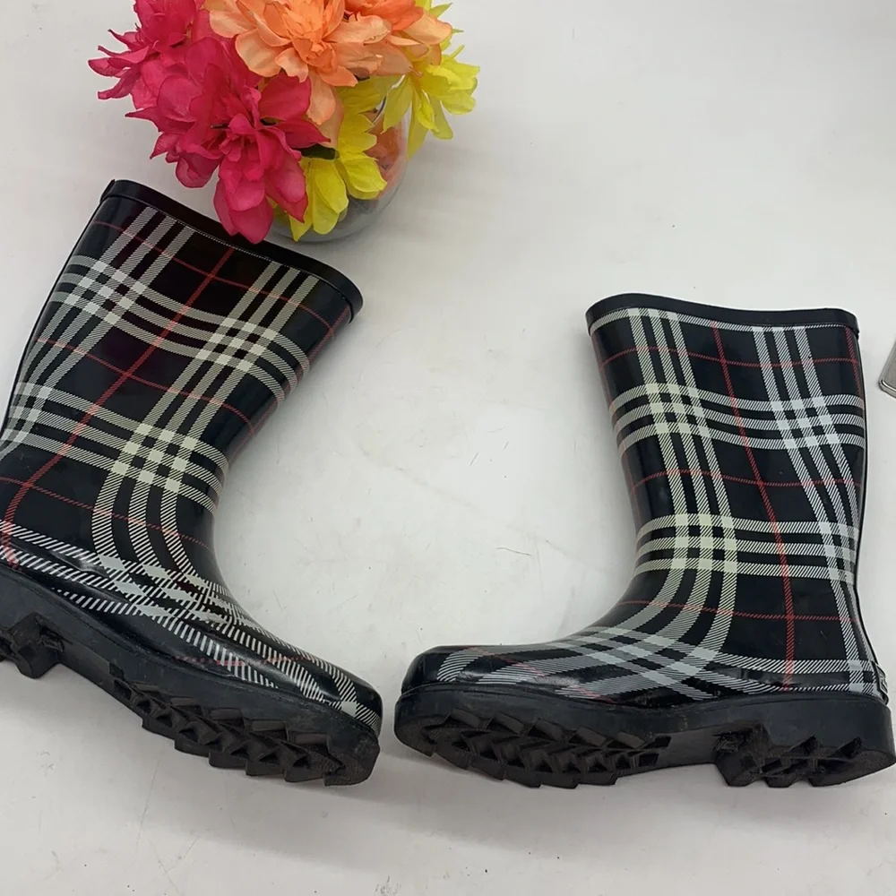 Aqua Stop Nancy Black Red White Plain Rain Boots Size 9 WRB4281G - Picture 7 of 11